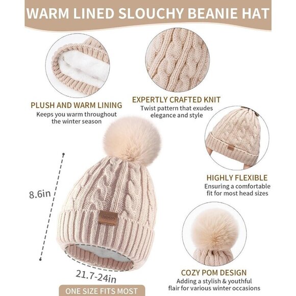 Women\'s Beige Winter Hat Scarf Gloves Set Long Neck Kint Scarf Valentines main image 5